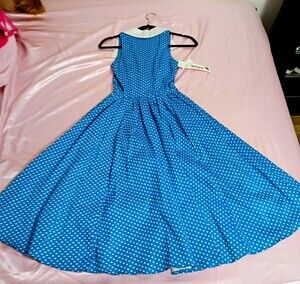 Tatyana Malibu Swing Dress NWT XS Blue White Polka Dot 50s Retro Pinup